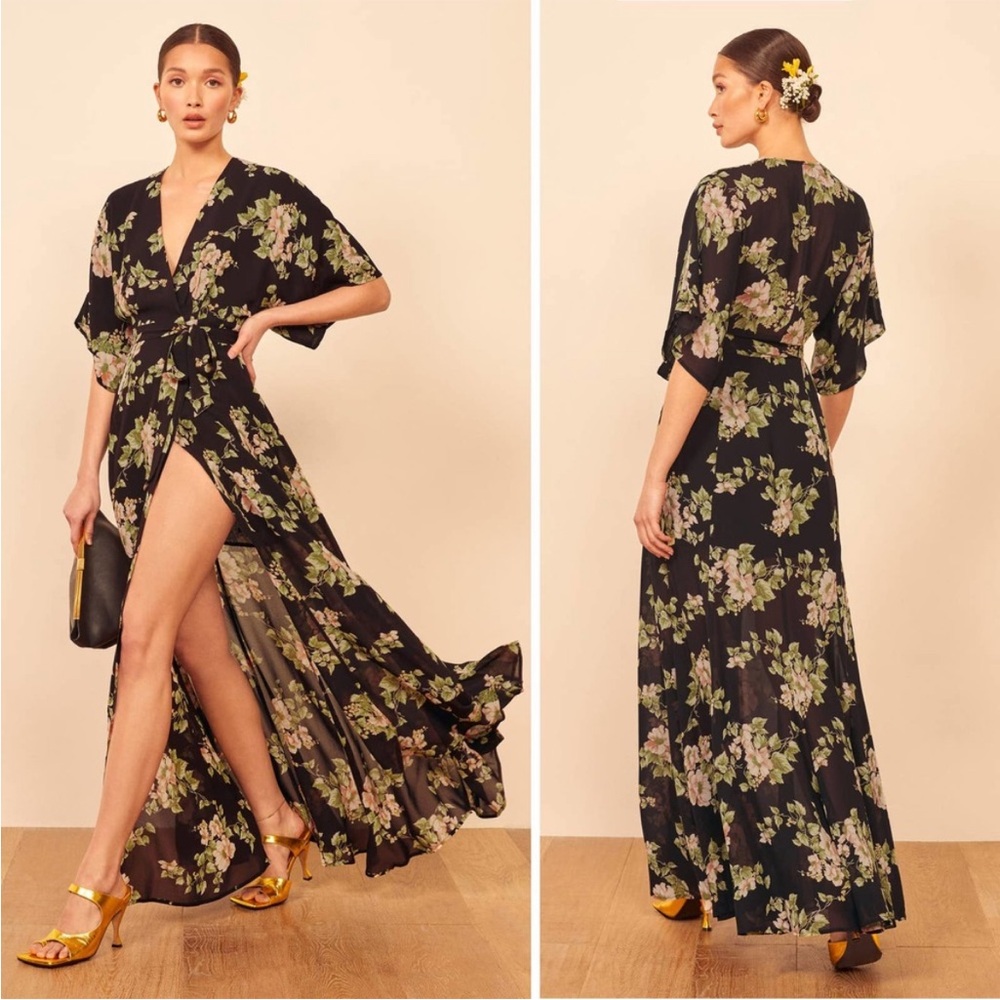 New Reformation Winslow Wrap Maxi Dress in Arielle Floral Sz L - Picture 2 of 8